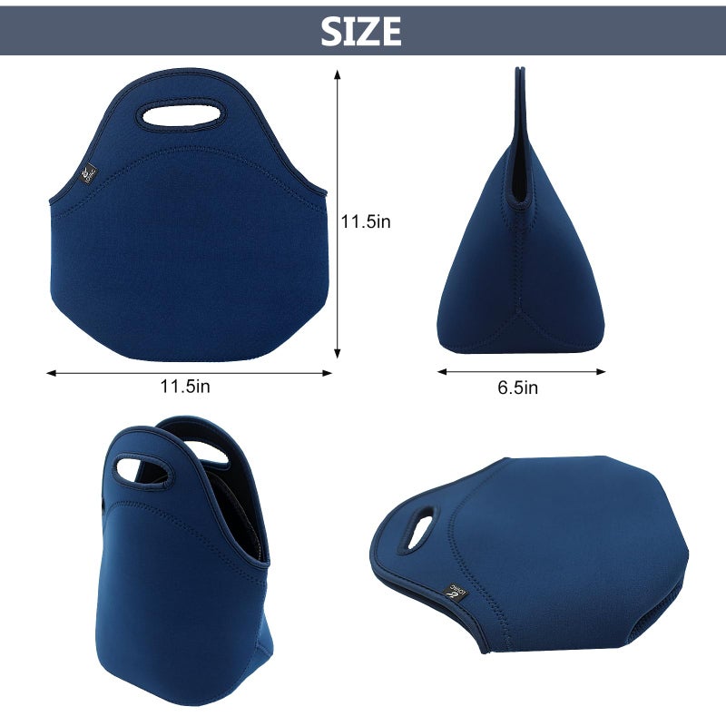 LOVAC Neoprene Lunch Bag, Thick Insulated Lunch Bag - Durable & Waterproof Lunch Tote With Zipper For Outdoor Travel Work (Blue) - Image 2
